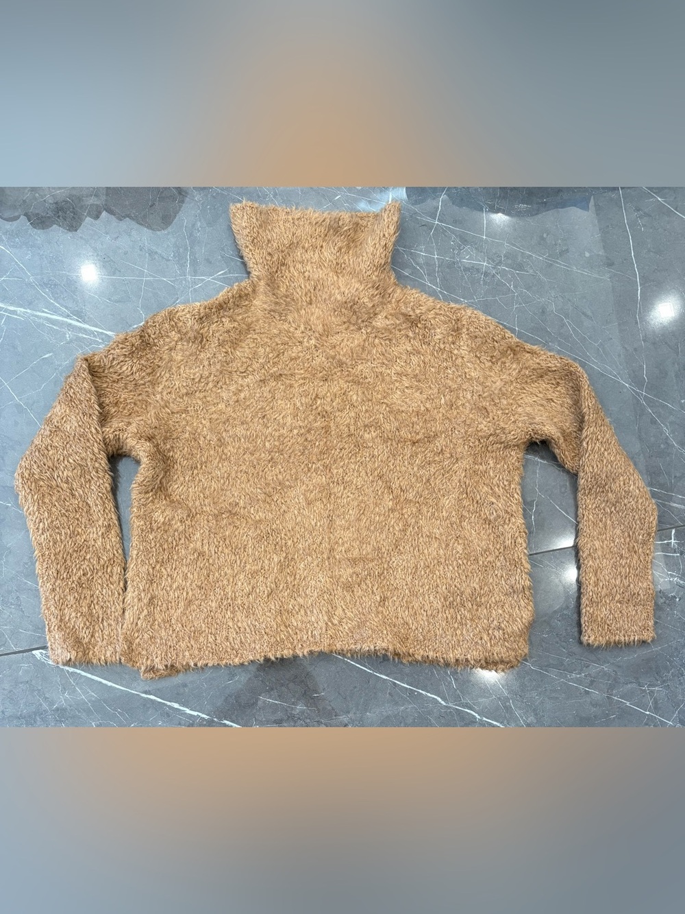 James Perse Los Angeles Sherpa Knit Funnel Neck Pullover Caramel 1 Alpaca NWT